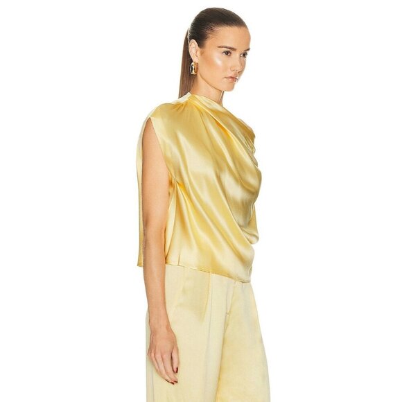The Sei Draped Top in Butter 4 New Womens Silk Yellow Satin Blouse - Picture 4 of 12